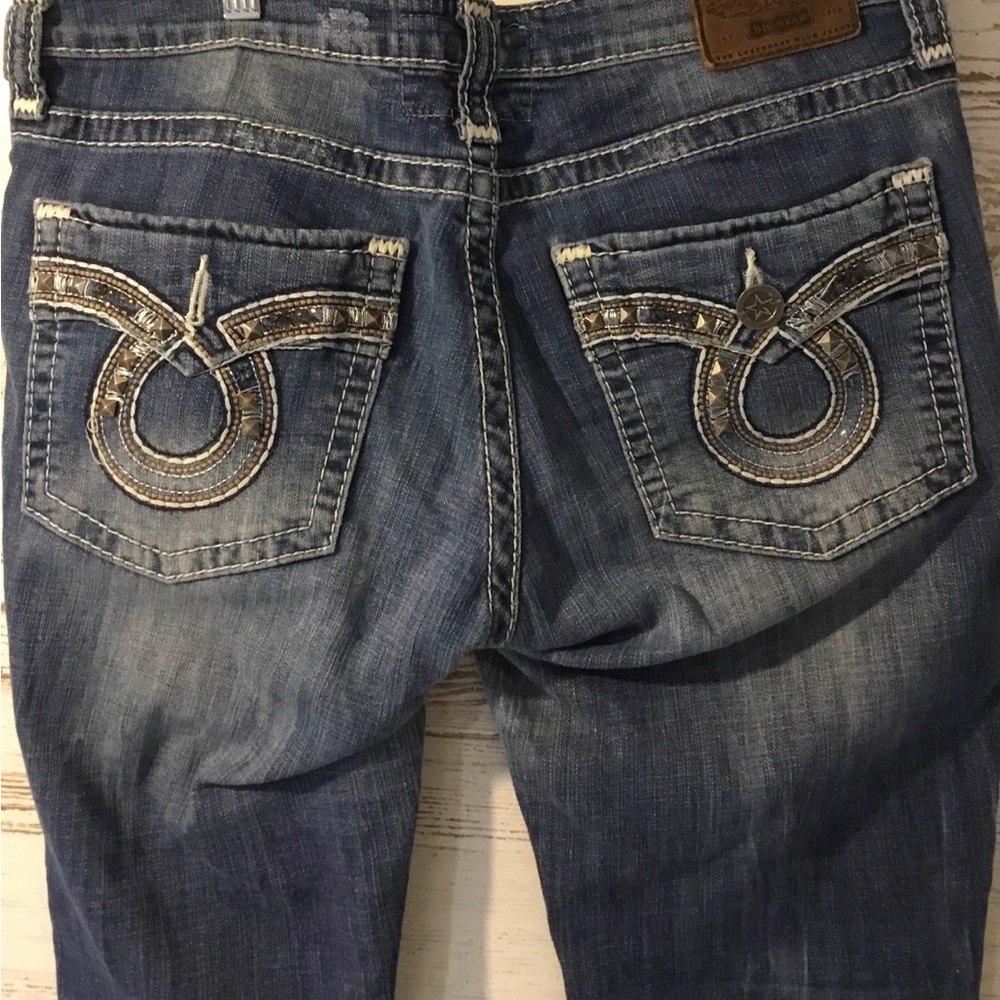 Big Star Women's Distressed Blue Denim Jeans with Embellishment Pocket - Picture 6 of 16